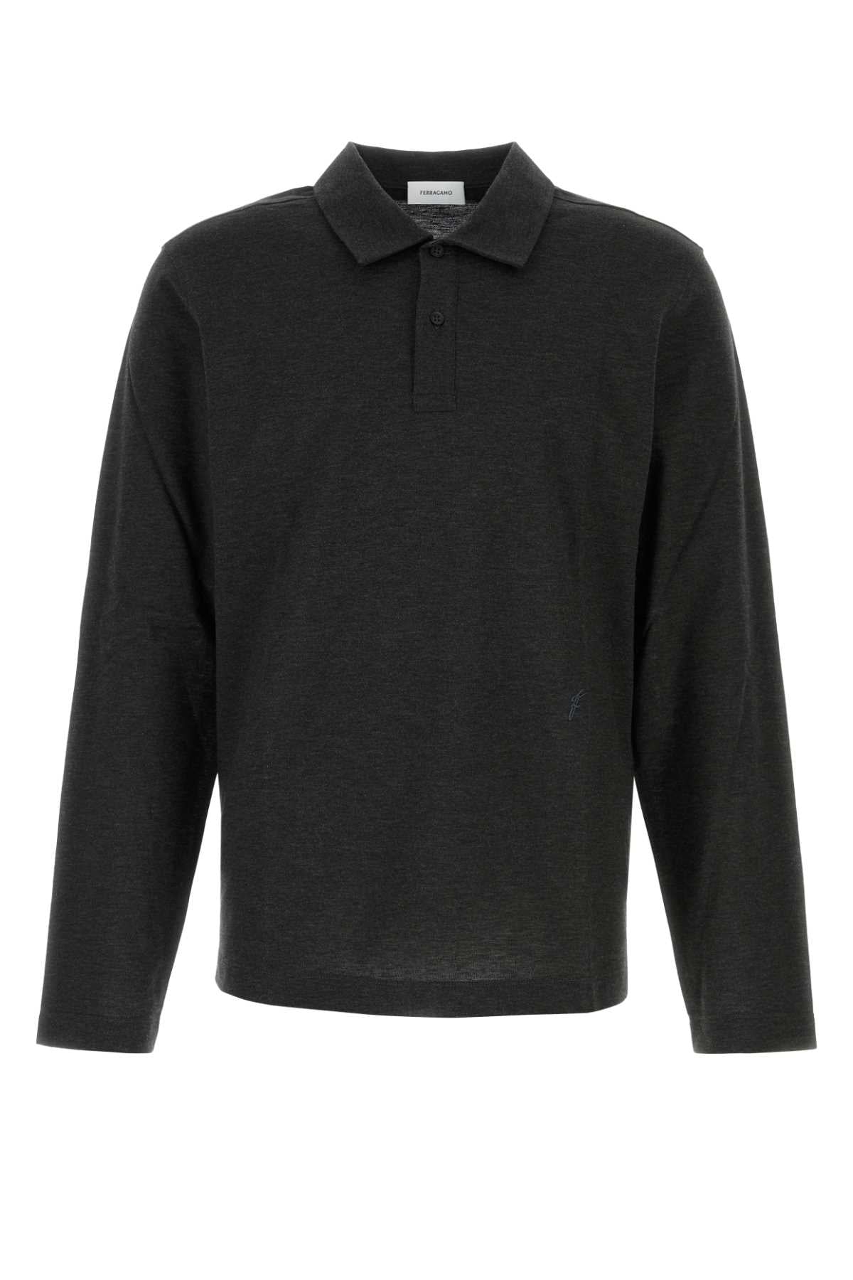Salvatore Ferragamo Men Graphite Cotton Blend Polo Shirt