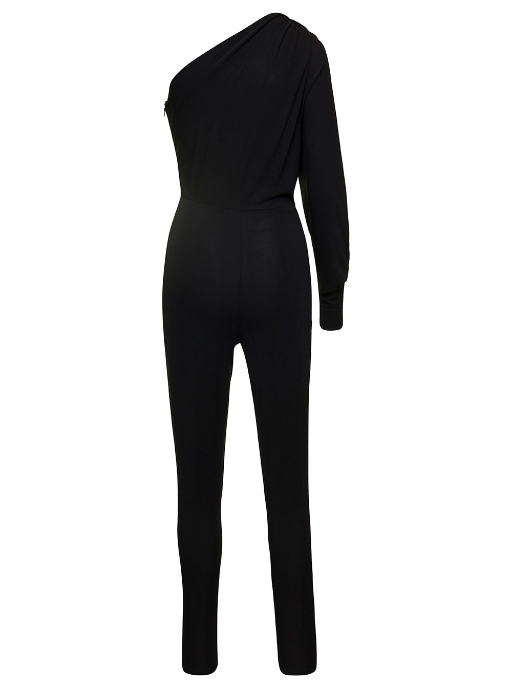 Saint Laurent Women Black One-Shoulder Jumpsuit With Side Gathering In Jersey Woman