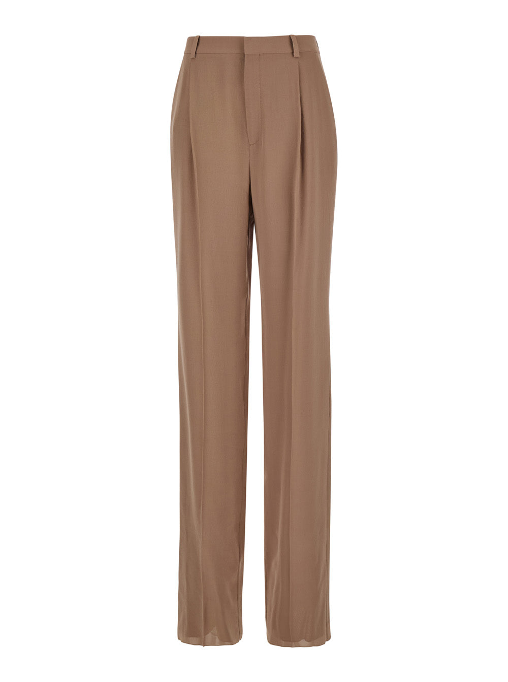 Saint Laurent Women Beige Pants With High Waist And Pences On The Front In Silk Woman