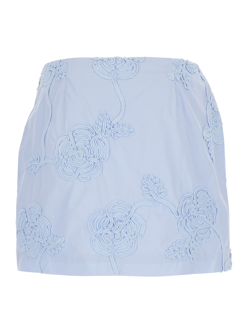 Rotate Women Light Blue Mini Skirt With Low Waist And All-Over Floral Motif In Cotton Woman