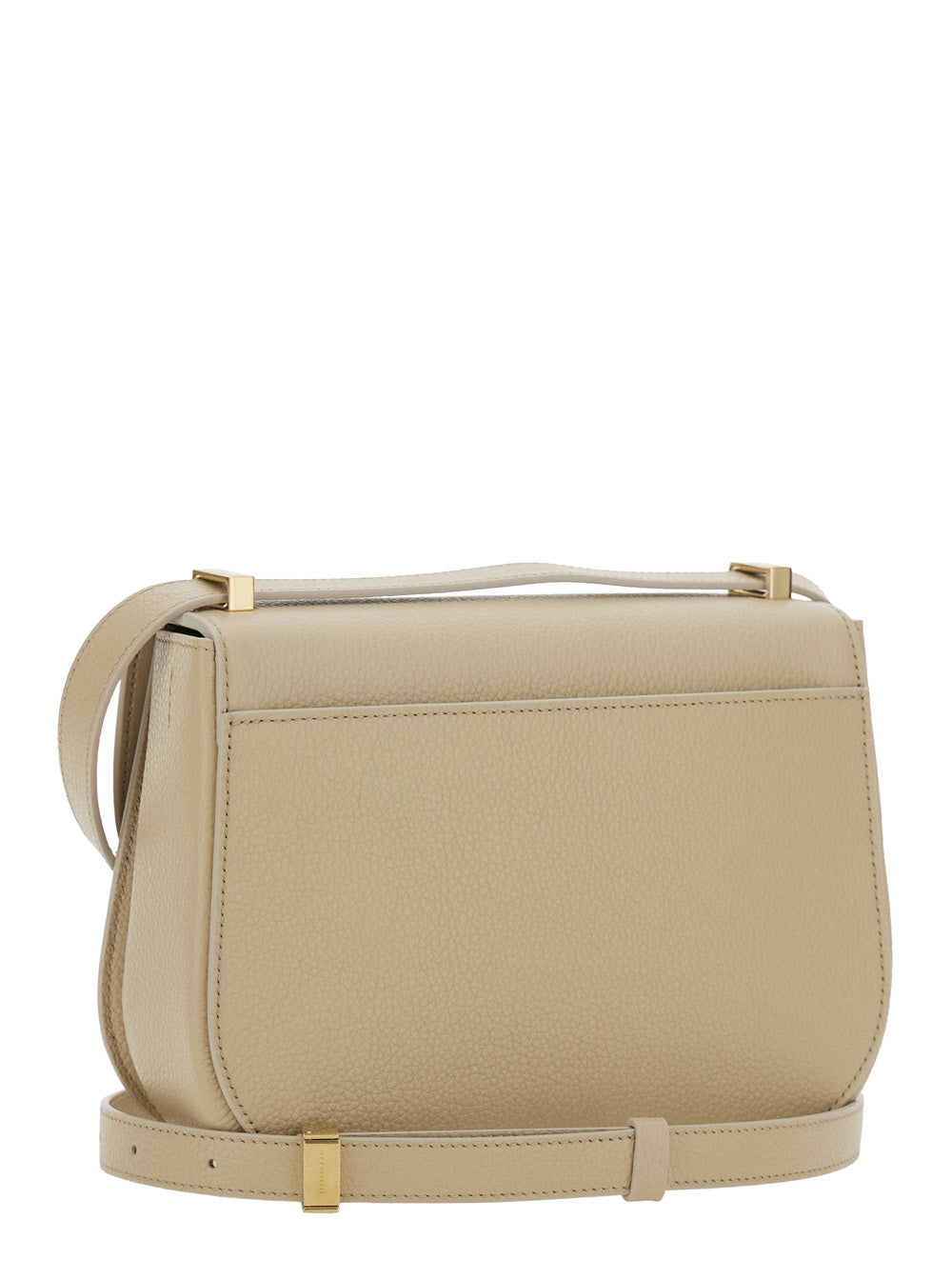 Ferragamo Women Beige Crossbody Bag With Gancini Metallic Detail On Front In Grained Leather For Women