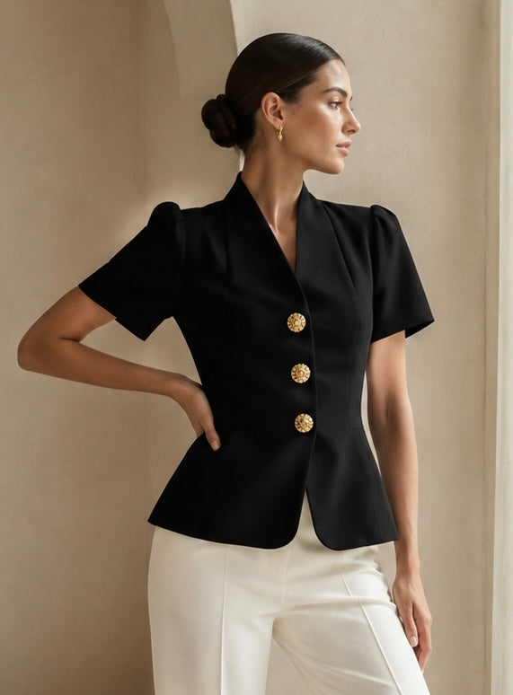 V-Neck Short Sleeve Blazer