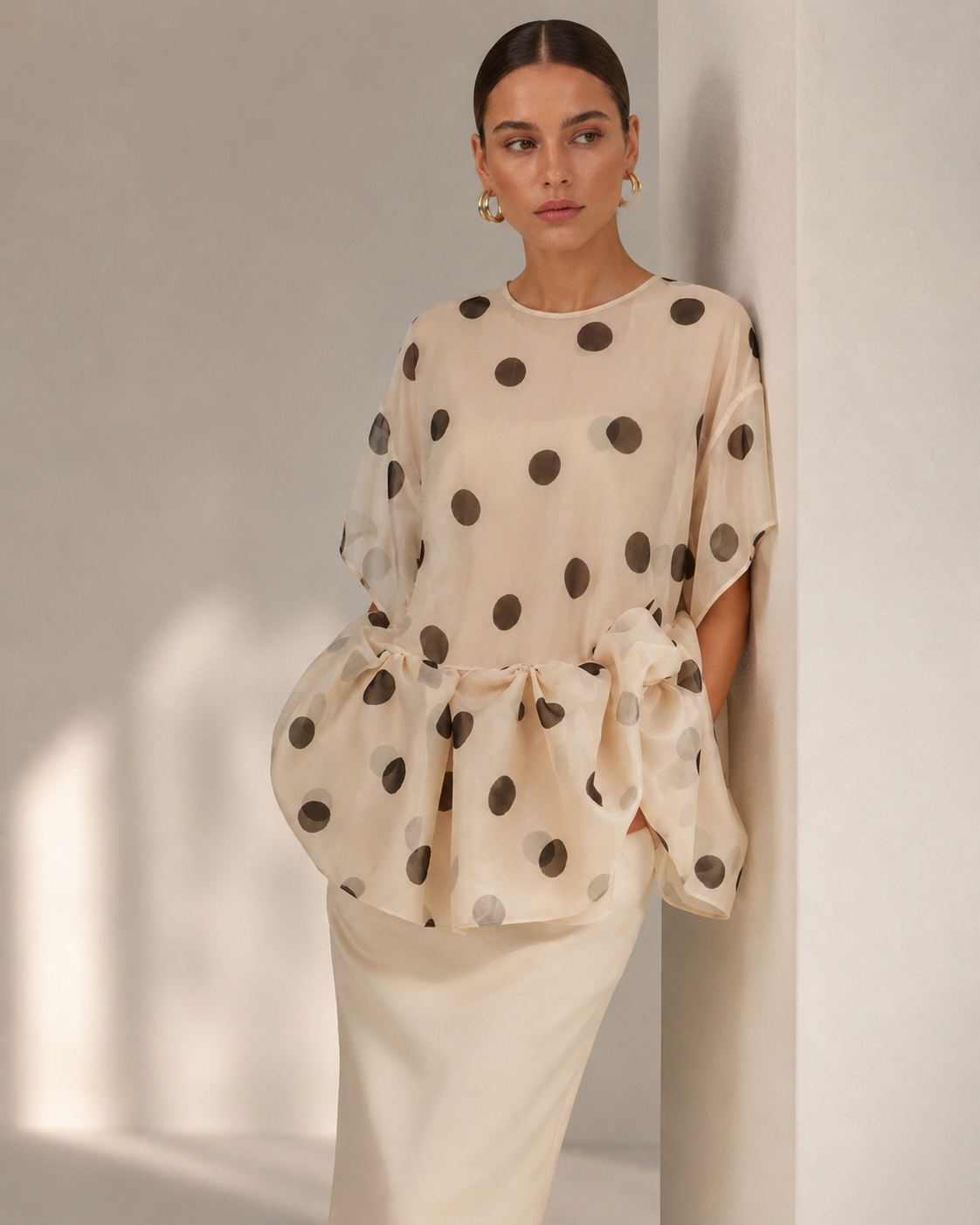 Organza Ruffled Polka Dot Blouse