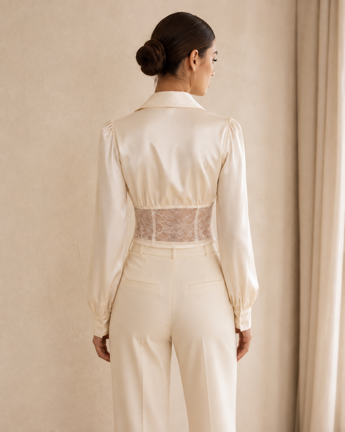 Satin Lapel V-Neck Lapel Top