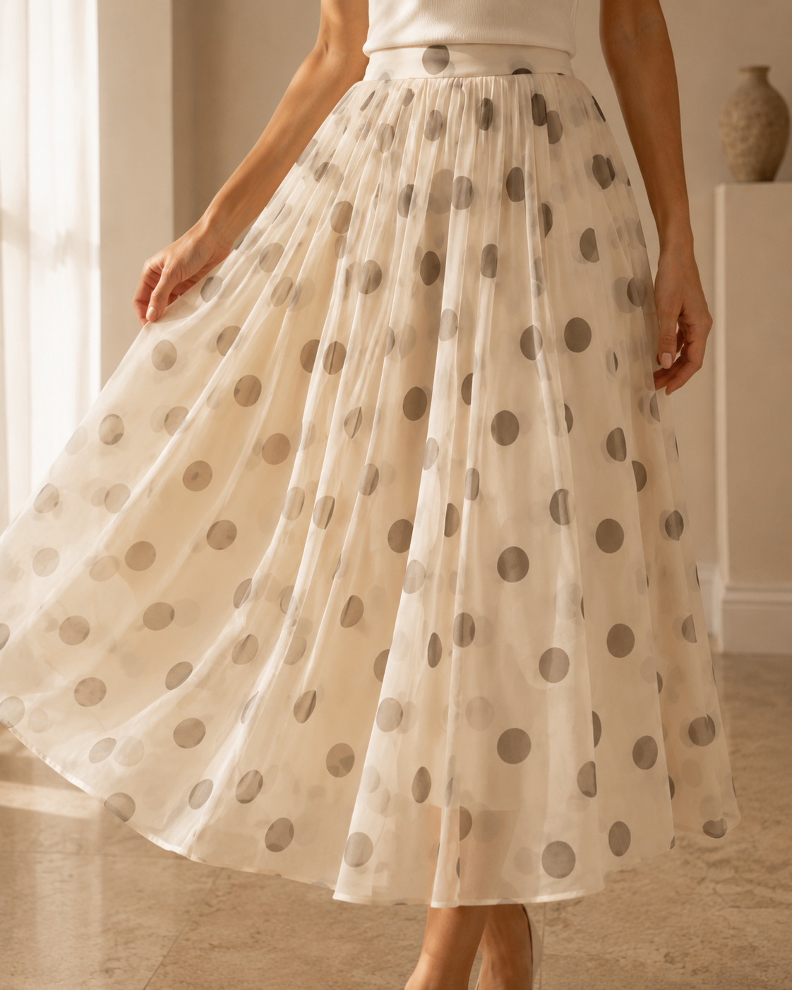 Polka Dot Organza Maxi Skirt