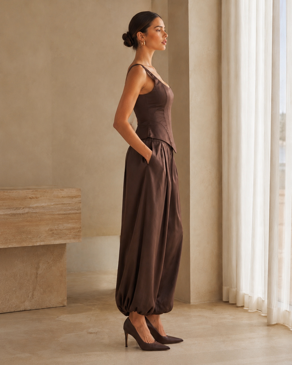 Square Neck Sleeveless Corset Top & Ballon Pant Matching Set