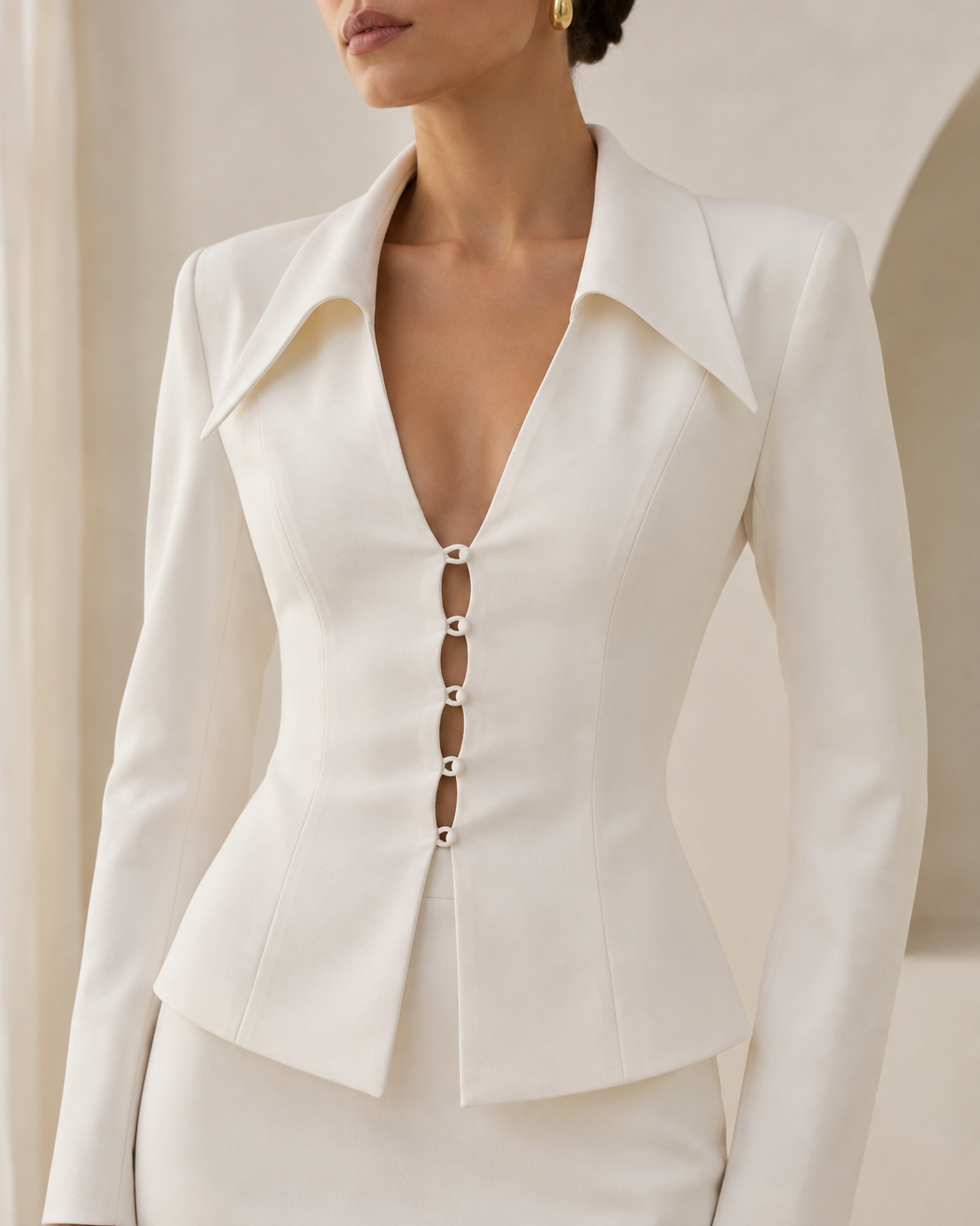 Deep V Cut Out Blazer & Mini Skirt Matching Set