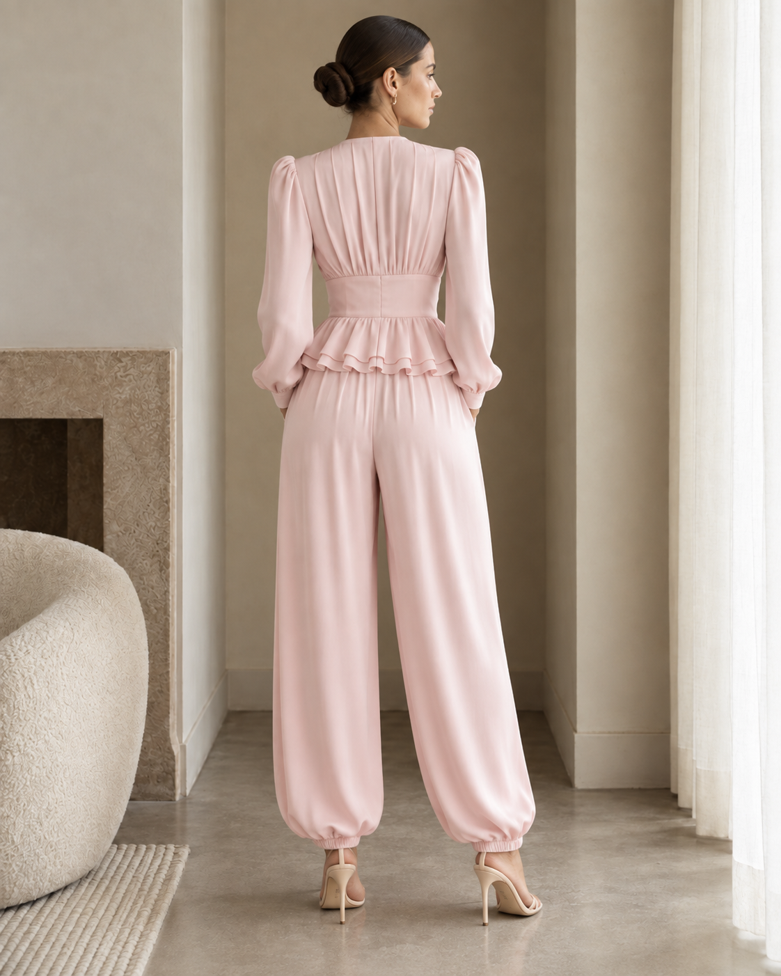Satin Two Piece Ruffled Set