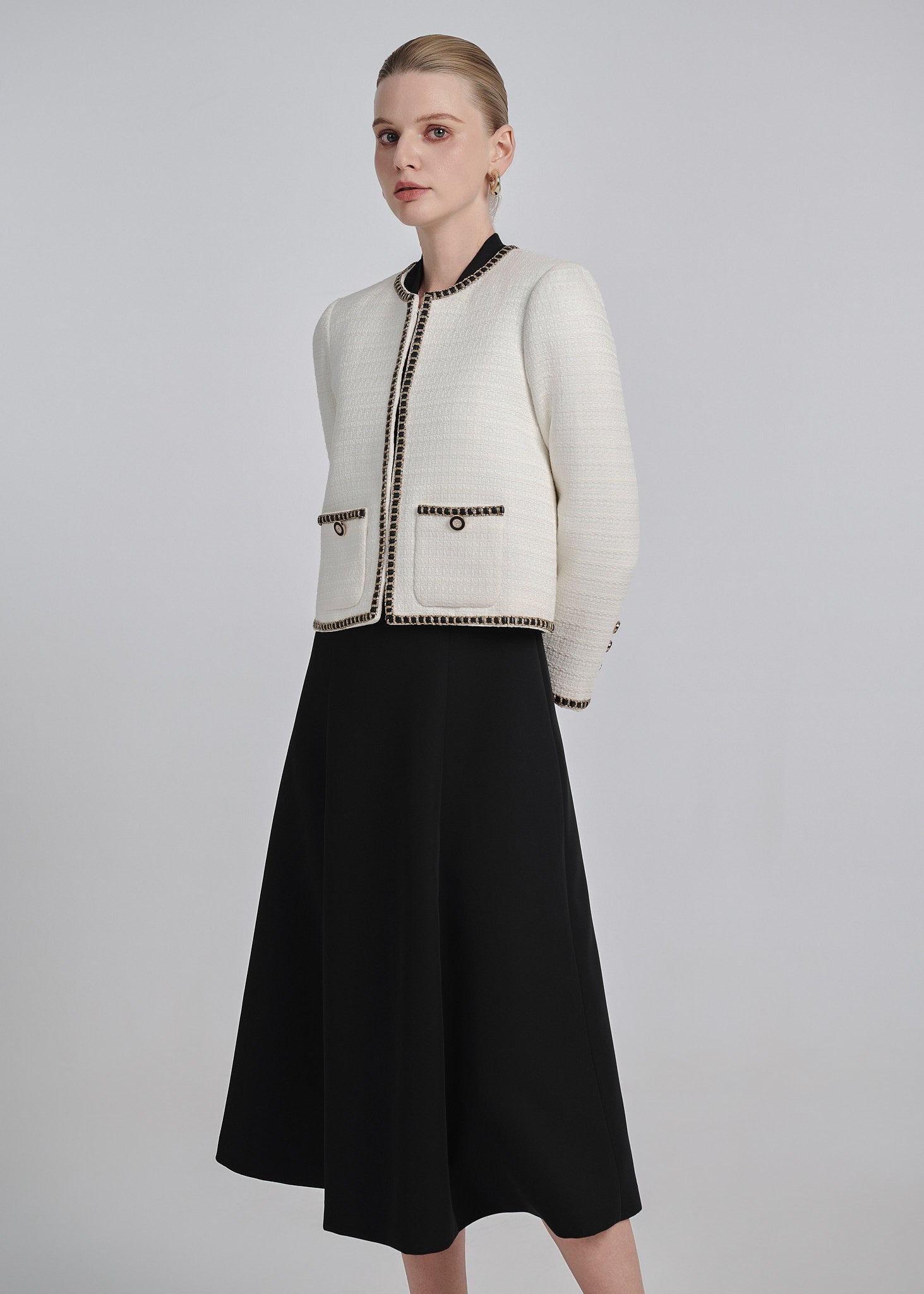 Structured Tweed Jacket with Leather Trim
