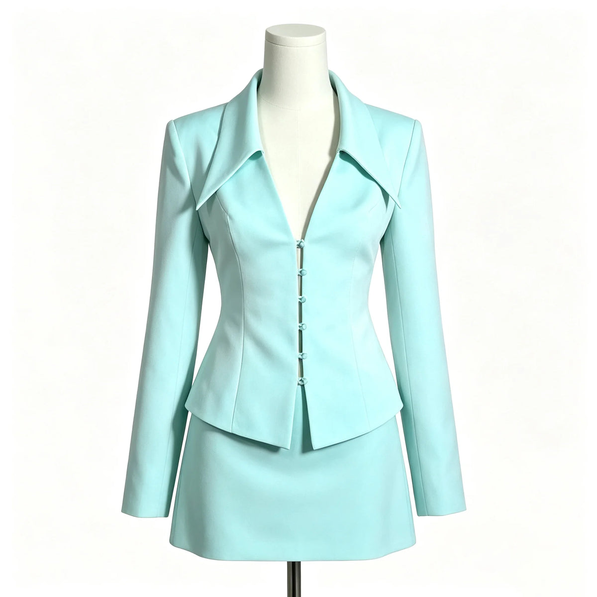 Deep V Cut Out Blazer & Mini Skirt Matching Set