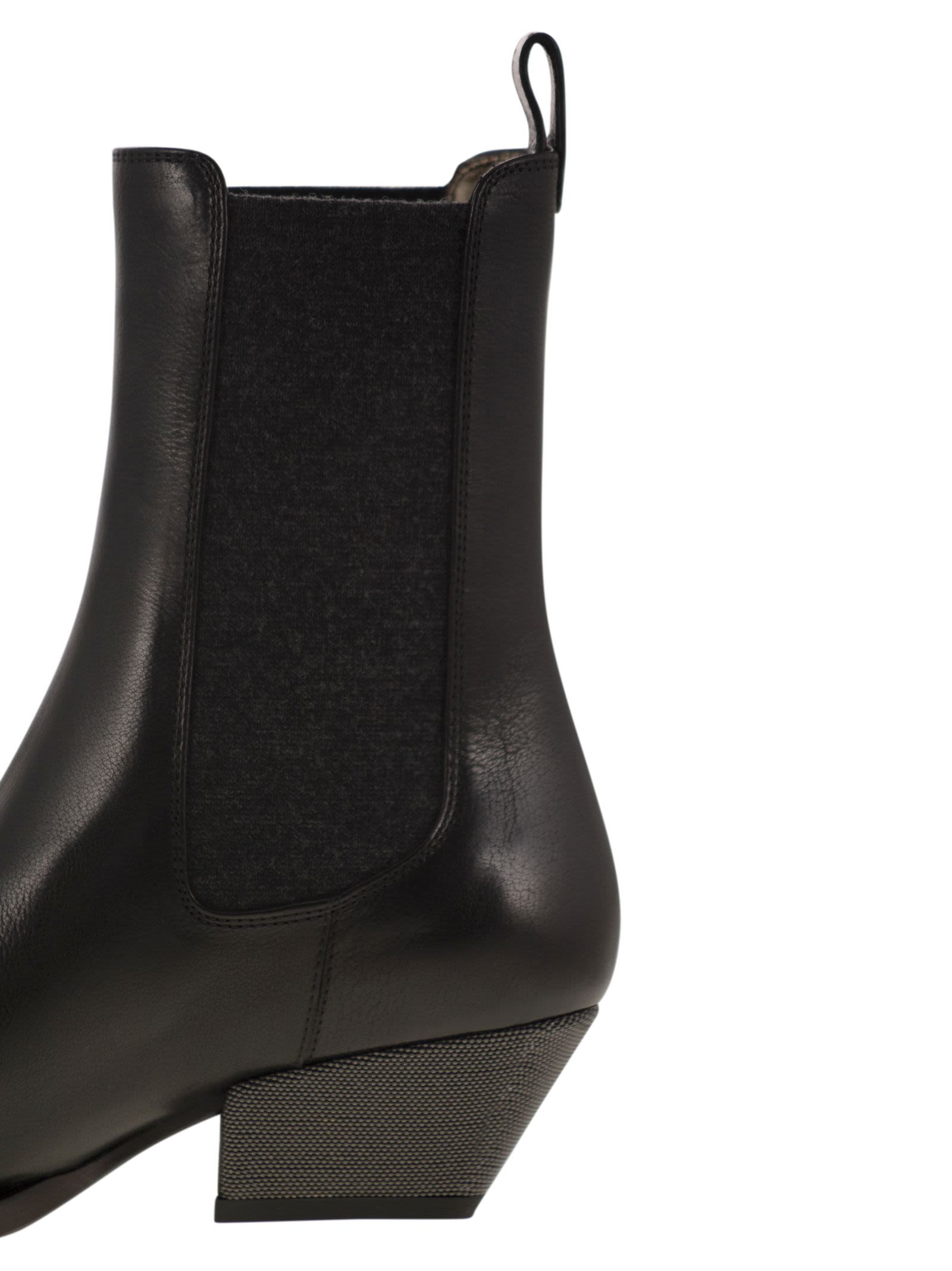 Brunello Cucinelli Women Classic Leather Chelsea Boot With Precious Block Heels