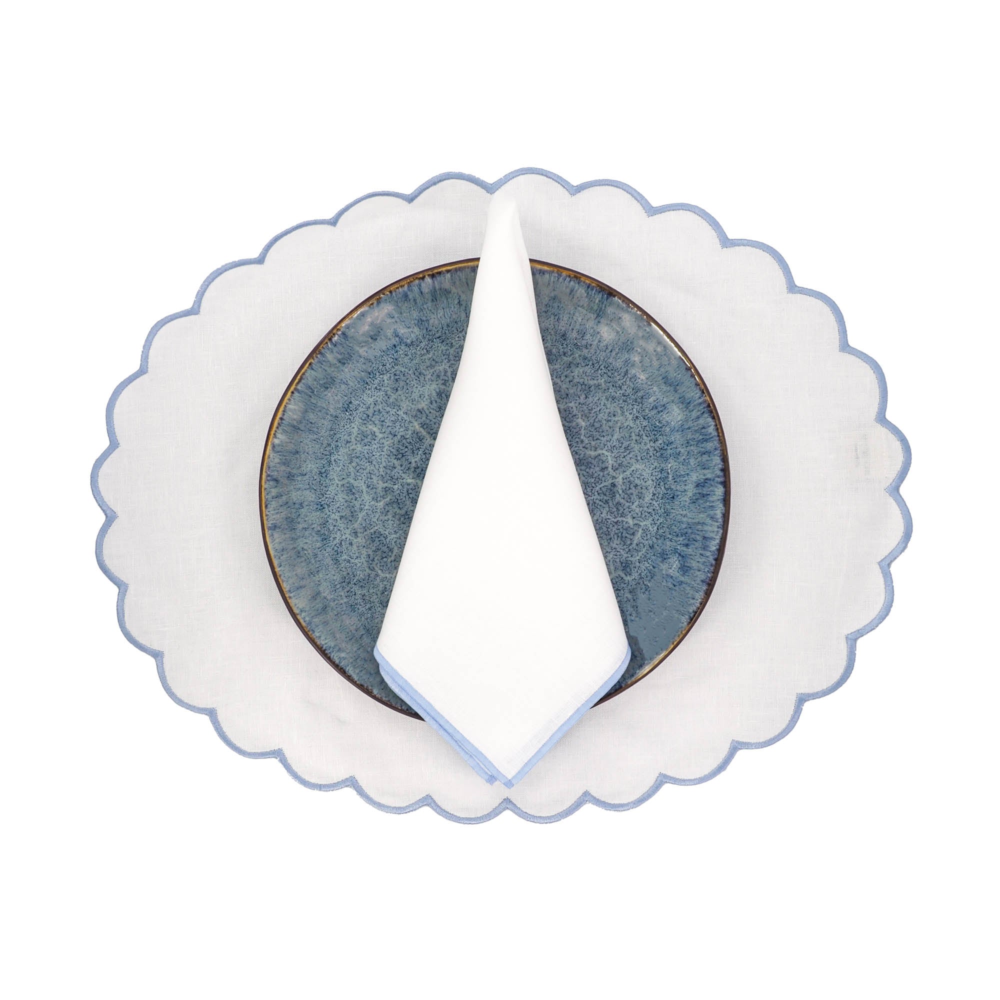 Linen Napkins With Blue Stitch Edges Set of 4
