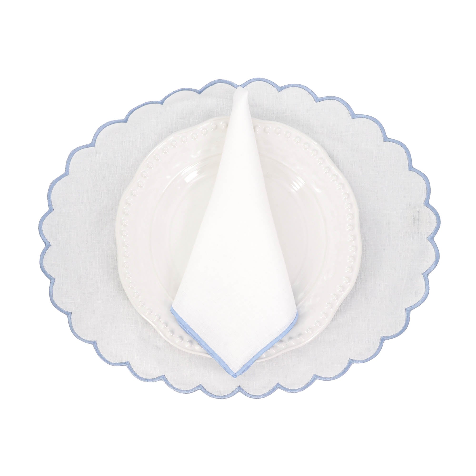 Linen Napkins With Blue Stitch Edges Set of 4
