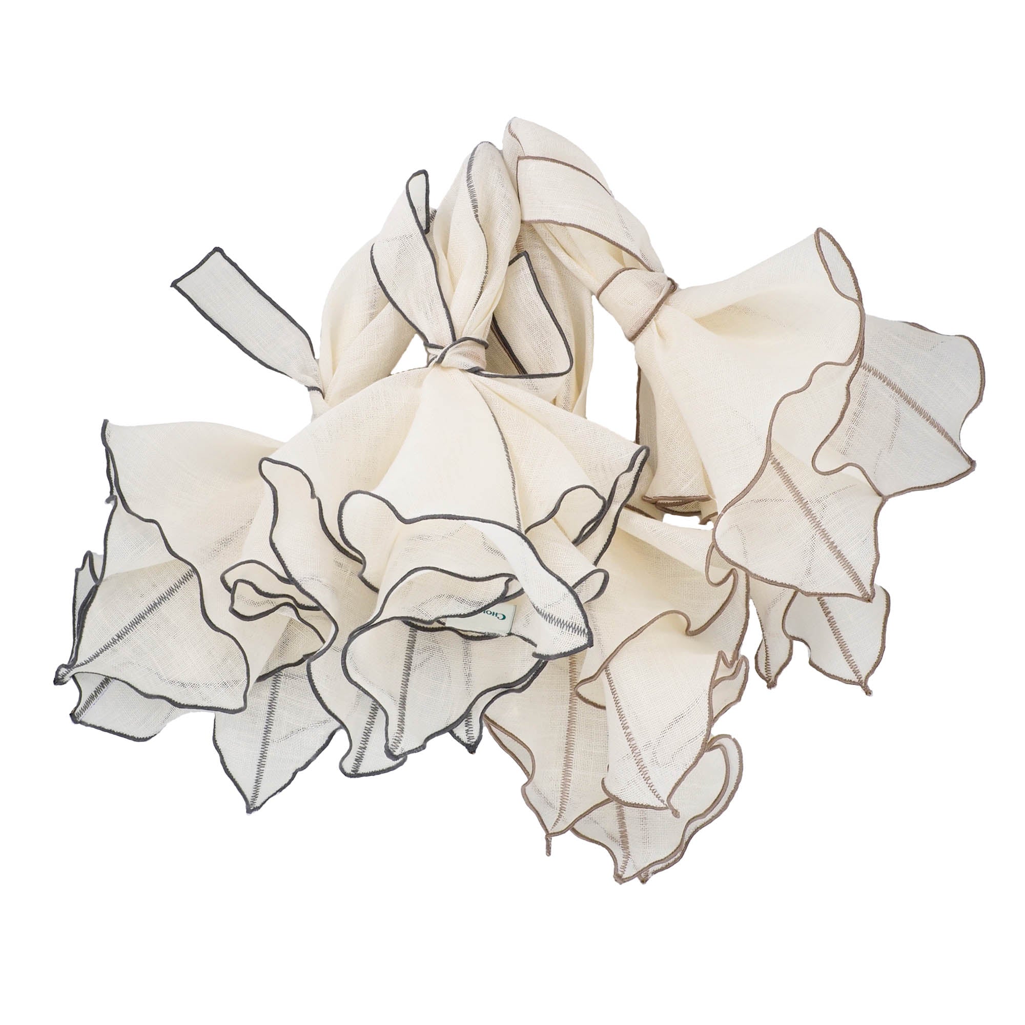 Milano Linen Napkins With Charcoal Ruffled Edges, Set of 4