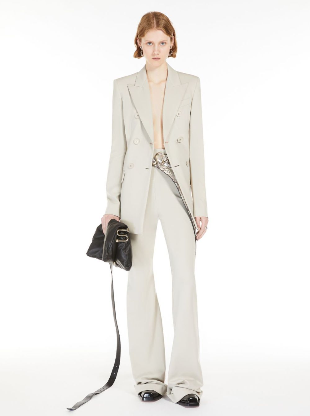 Sportmax Women 'Frizzo' Beige Double-Breasted Jacket With Peak Revers In Tech Fabric Stretch Woman
