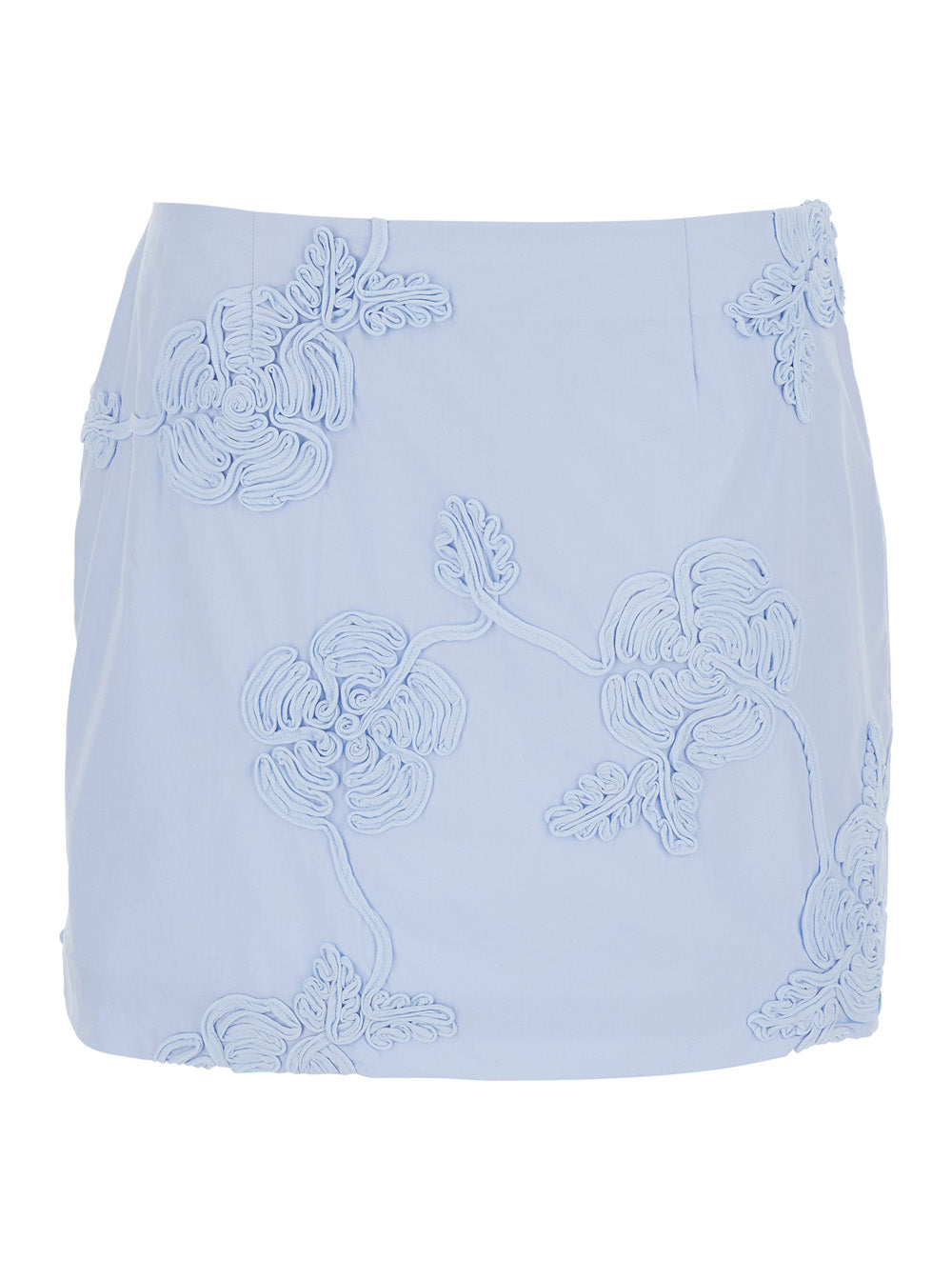 Rotate Women Light Blue Mini Skirt With Low Waist And All-Over Floral Motif In Cotton Woman
