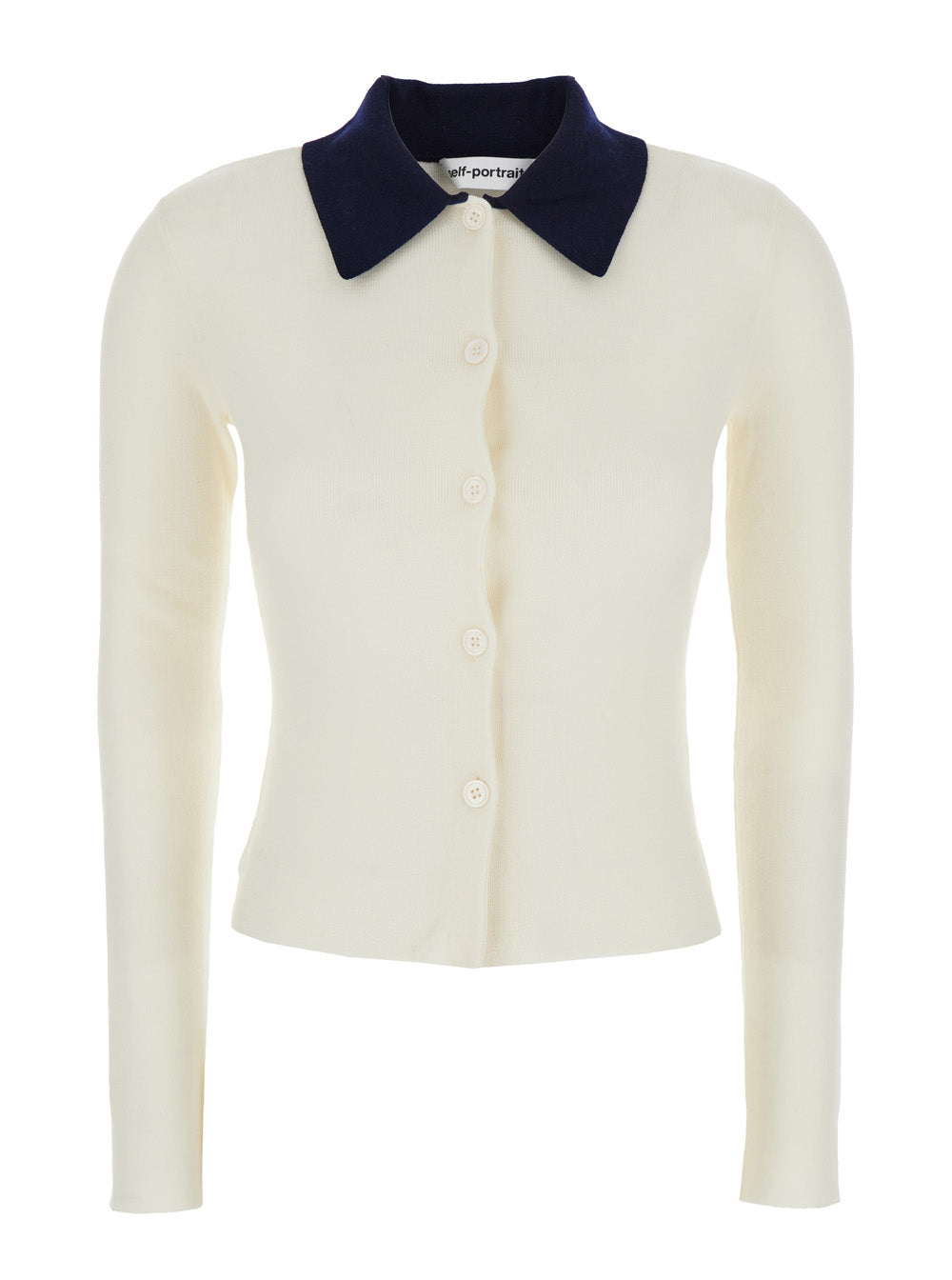 Self-Portrait Women White Cropped Cardigan With Contrasting Collar And Tonal Button Closure In Wool Woman