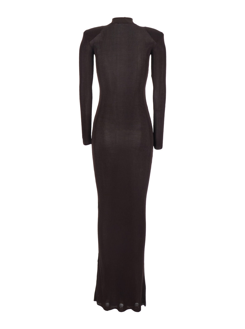 Self-Portrait Women Brown Turtleneck Long Dress With Shoulder Pads In Viscose Woman