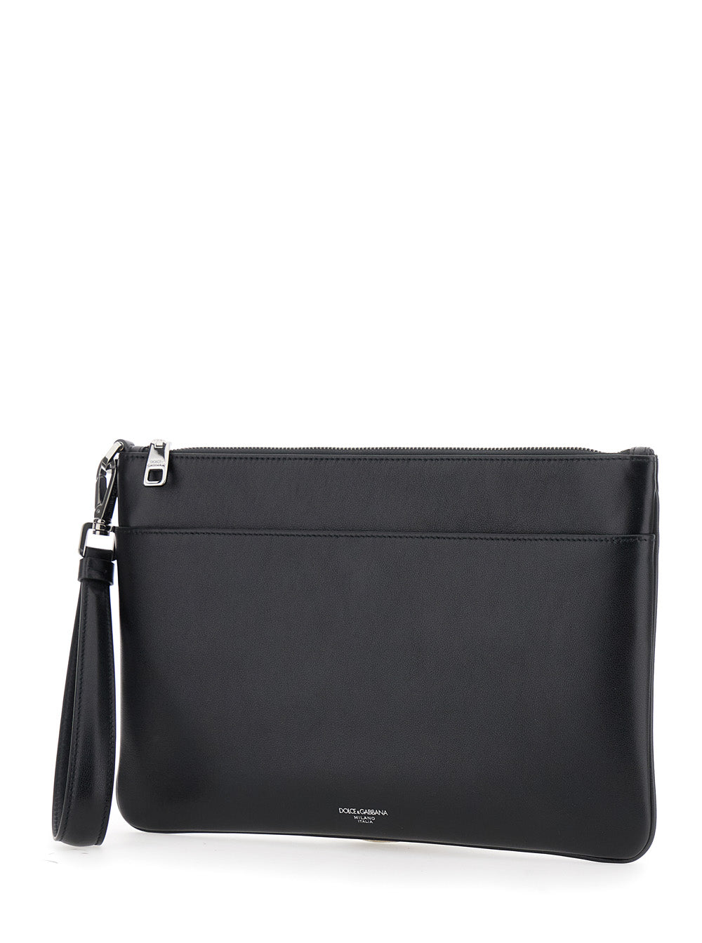 Dolce & Gabbana Men Black Clutch With Removable Wrist Strap And Logo Lettering On The Front In Leather Man