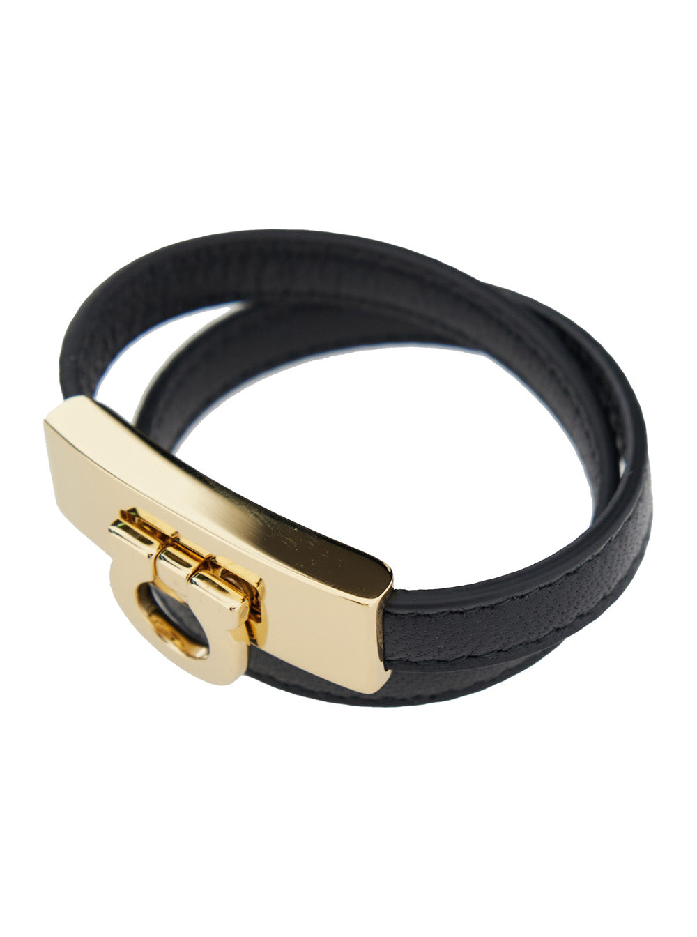 Ferragamo Women Double Wrap 'Gancini' Bracelet In Black Leather For Women
