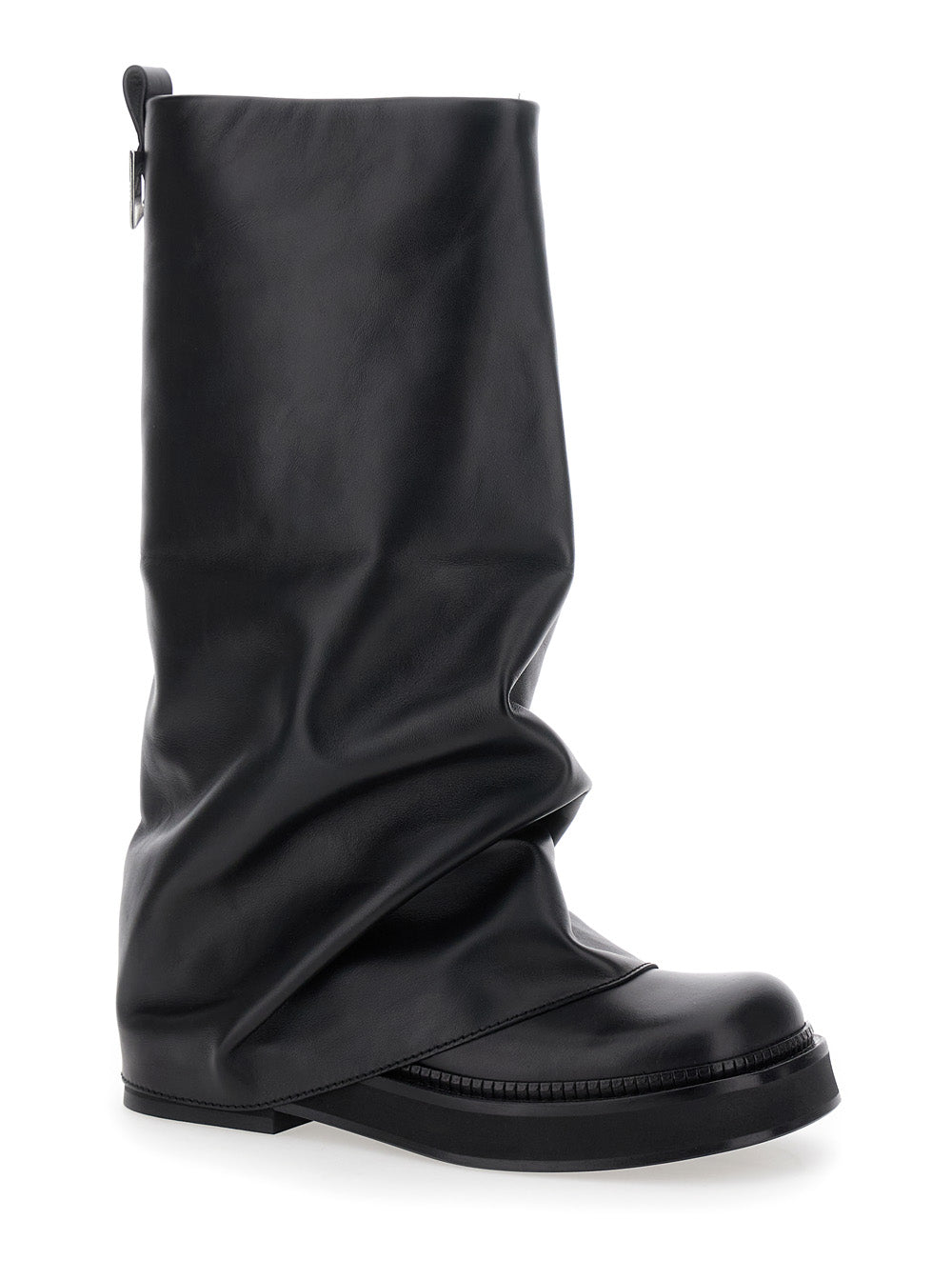 The Attico Women Robin Boots With Square Toe And Logo Plate On The Back In Black Leather For Women