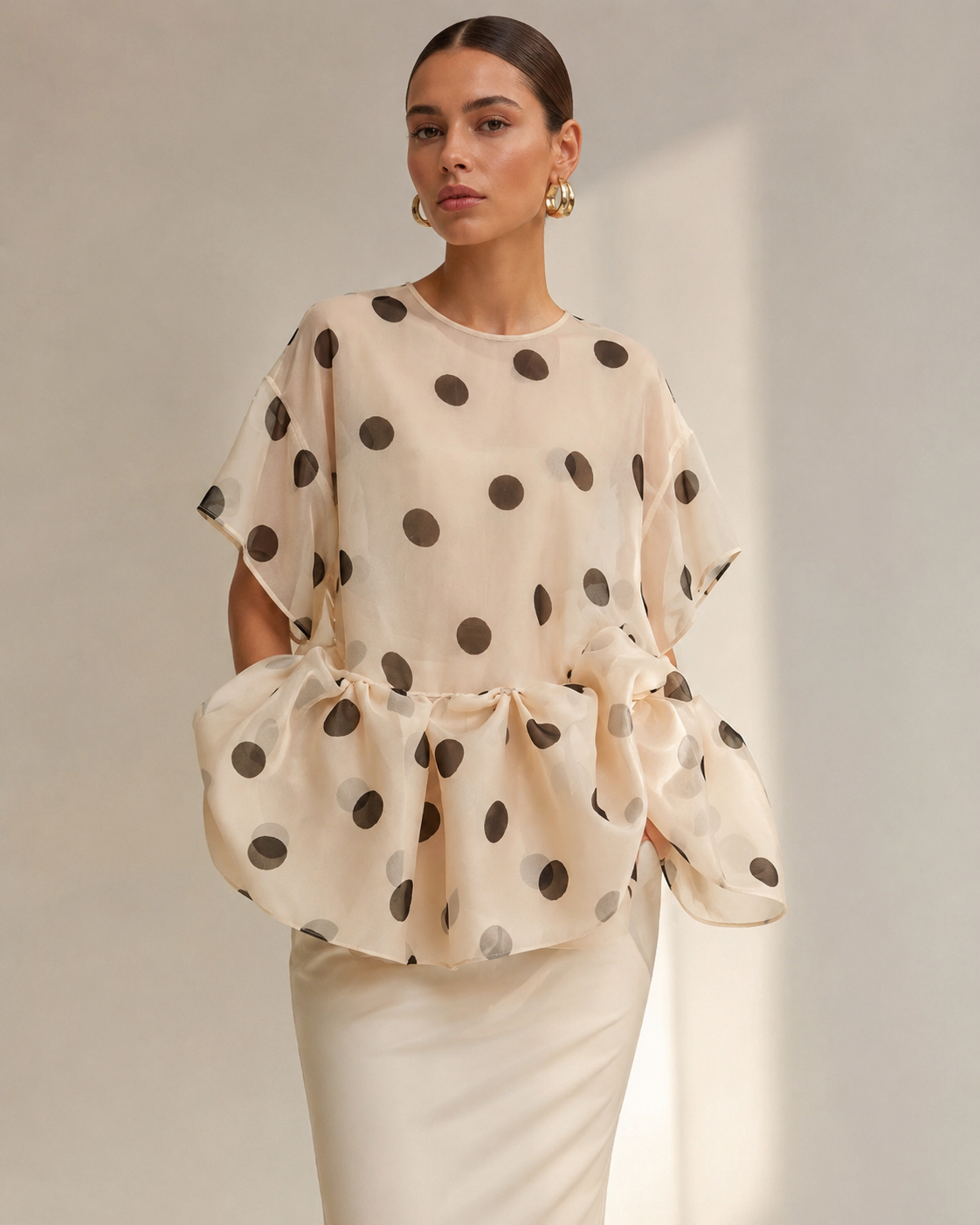 Organza Ruffled Polka Dot Blouse