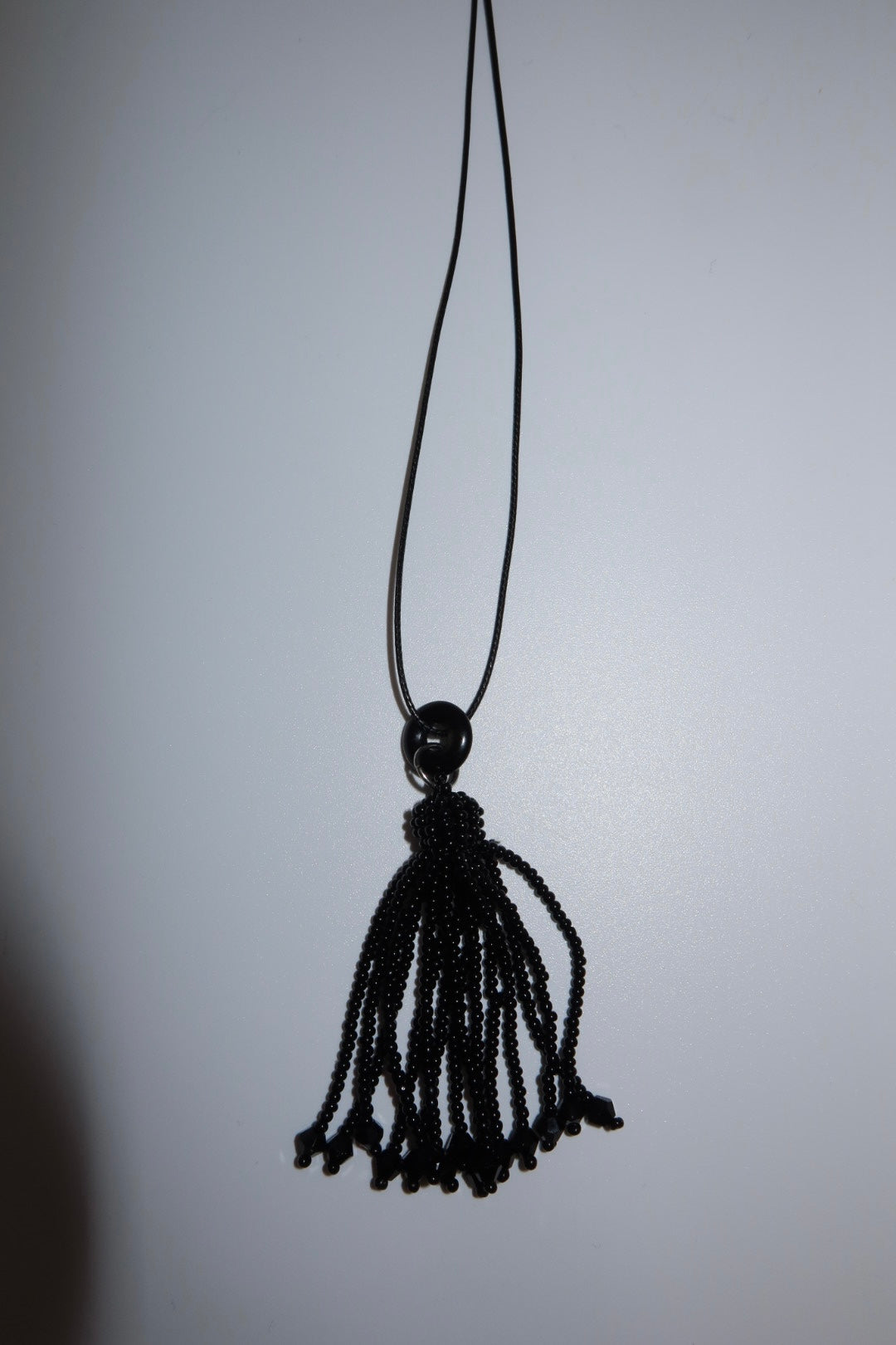 Onyx Glass Beaded Tassel Necklace