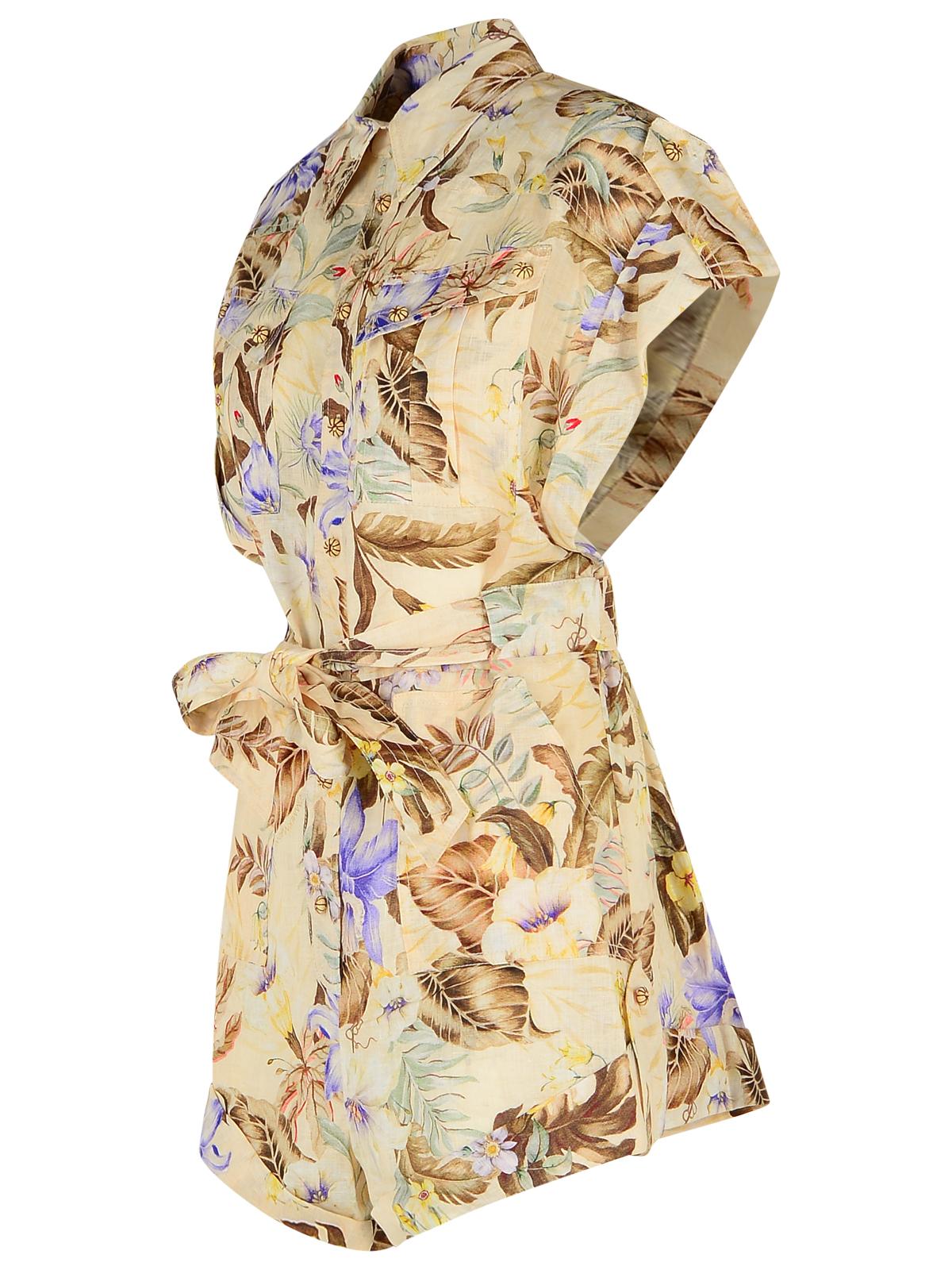 Zimmermann 'Coco' One-Piece Jumpsuit In Beige Linen With Multi Floral Women