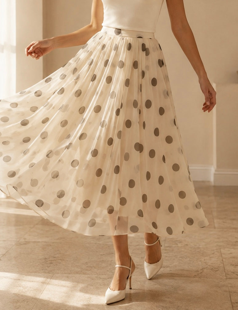 Polka Dot Organza Maxi Skirt