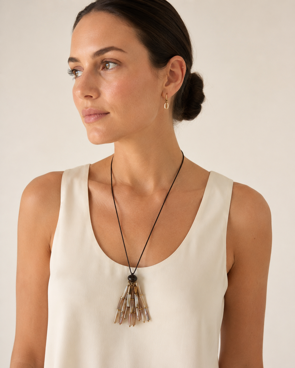 Natural Stone Beaded Tassel Necklace