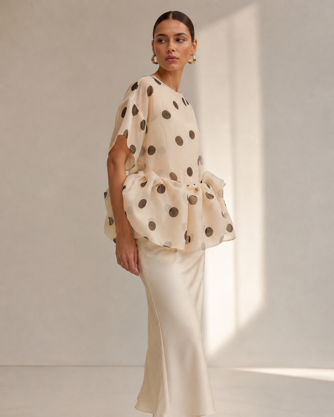Organza Ruffled Polka Dot Blouse