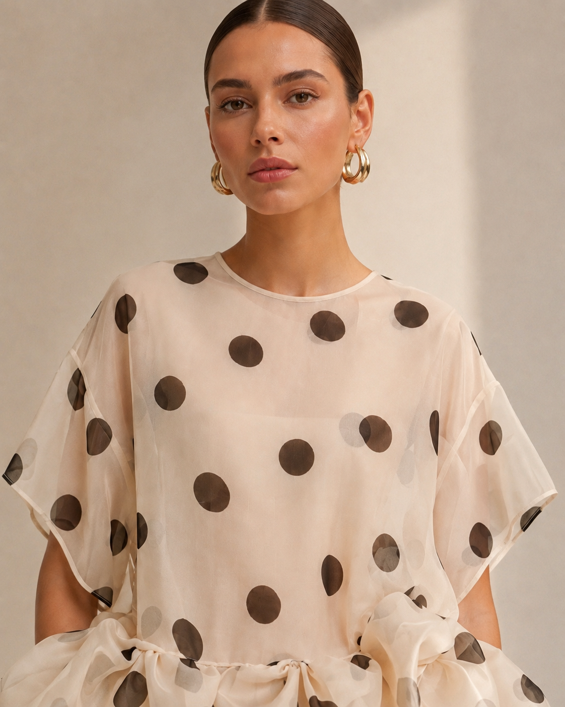 Organza Ruffled Polka Dot Blouse