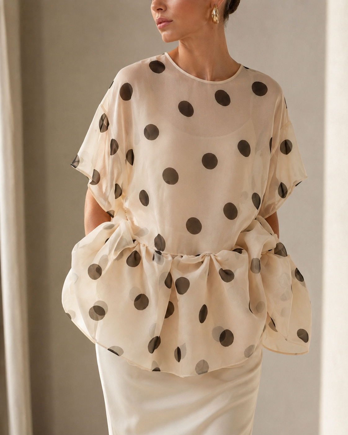 Organza Ruffled Polka Dot Blouse