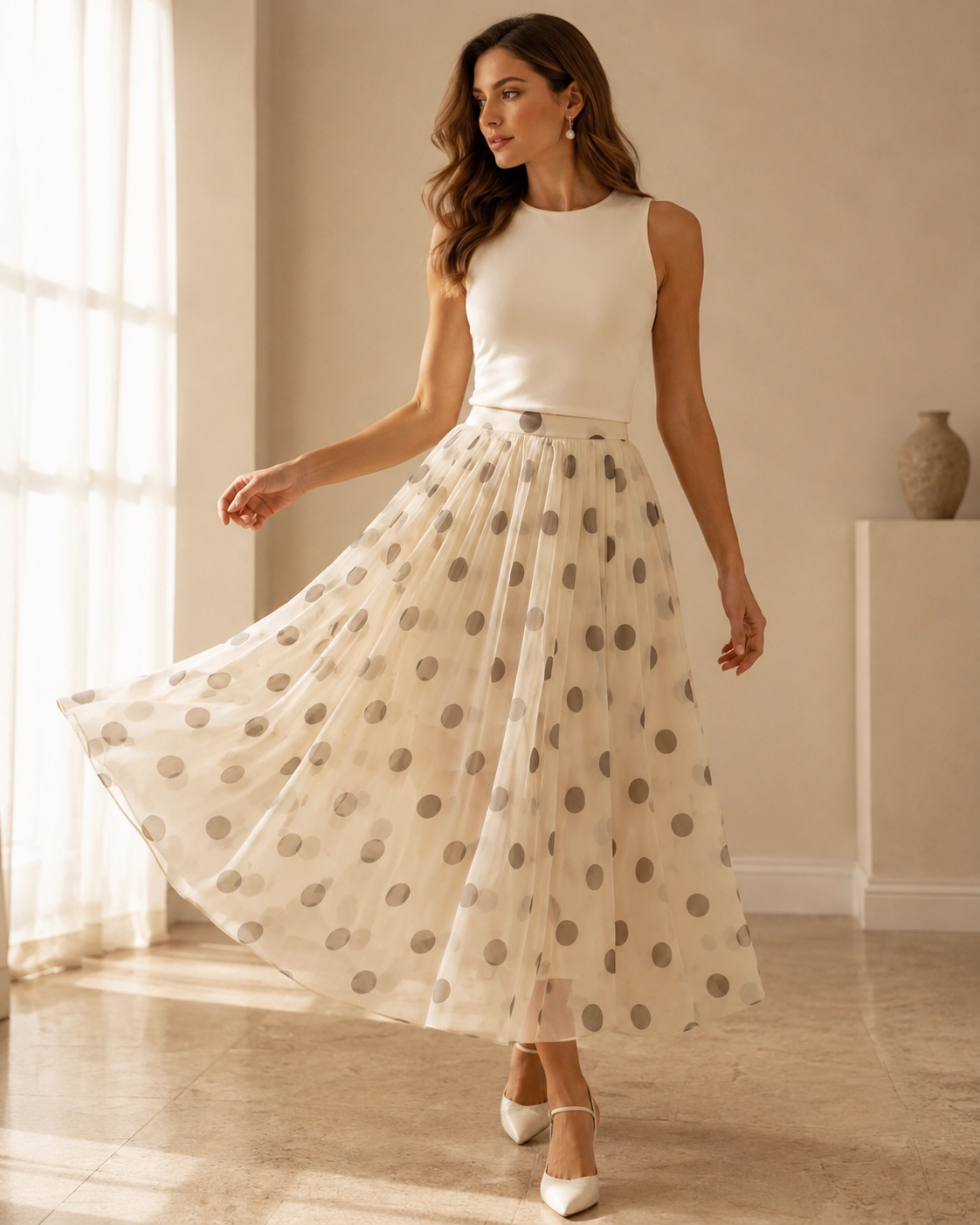 Polka Dot Organza Maxi Skirt