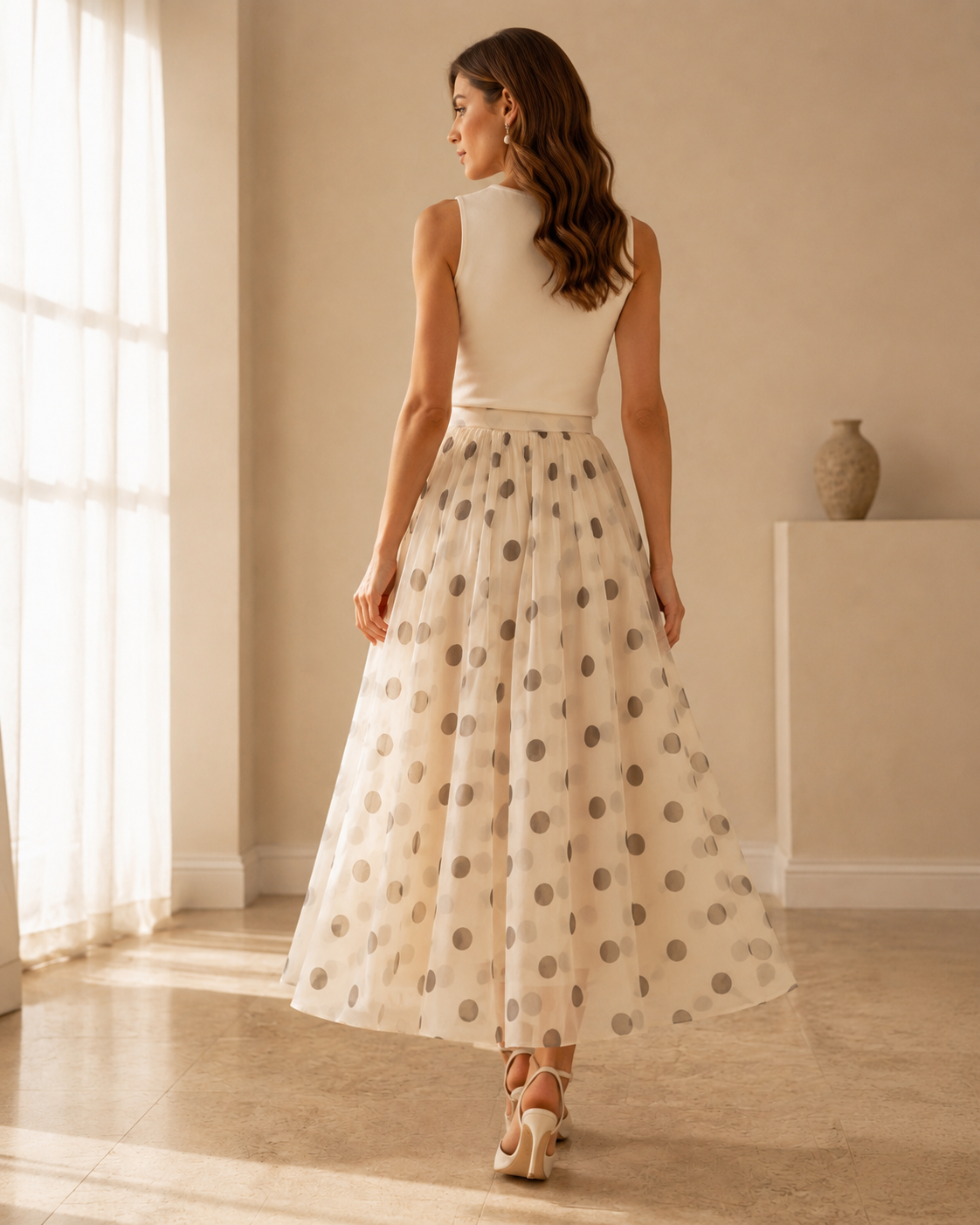 Polka Dot Organza Maxi Skirt