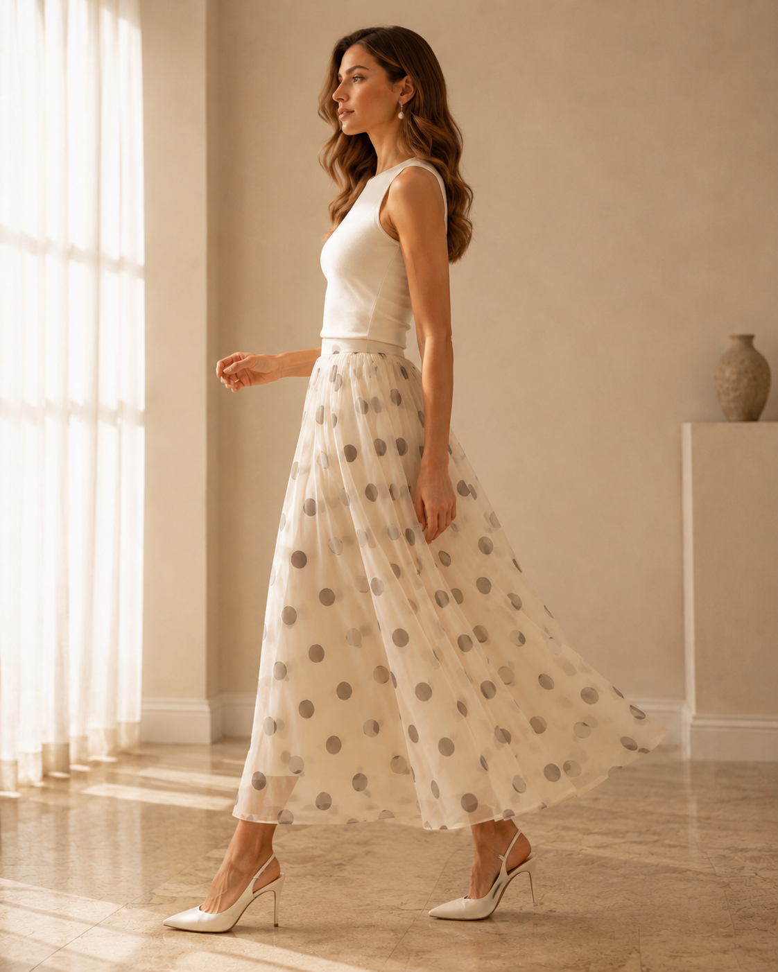 Polka Dot Organza Maxi Skirt