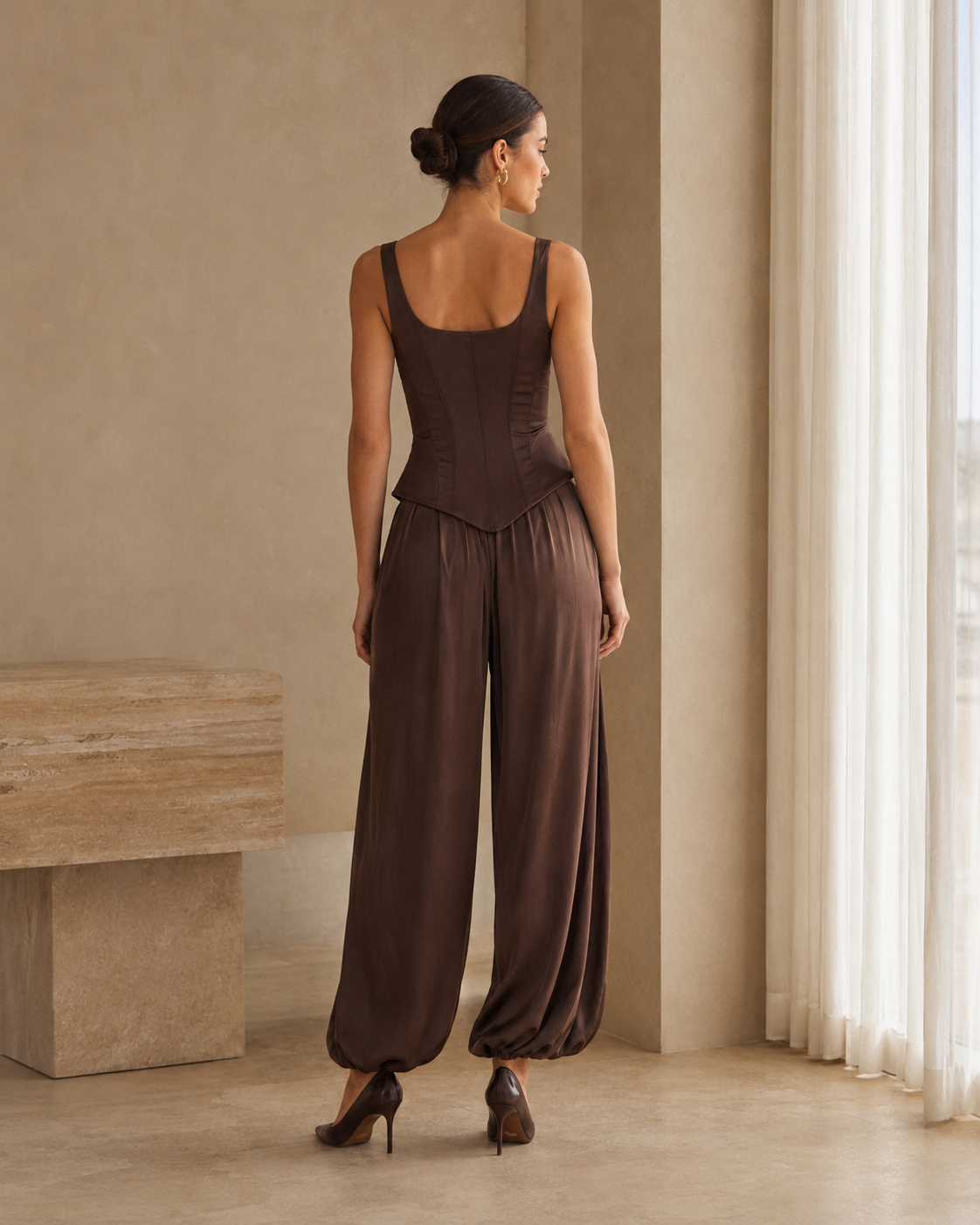 Square Neck Sleeveless Corset Top & Ballon Pant Matching Set