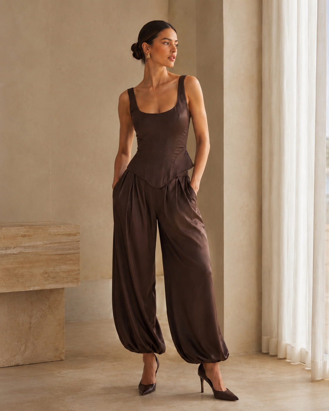 Square Neck Sleeveless Corset Top & Ballon Pant Matching Set