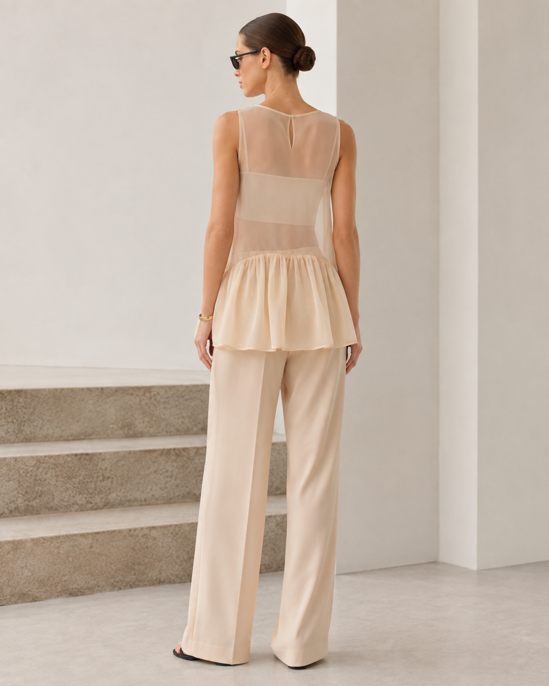 Sheer Sleeveless Ruffled Top