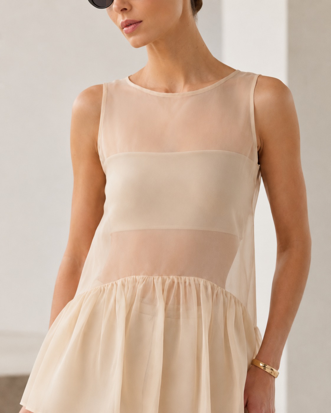 Sheer Sleeveless Ruffled Top