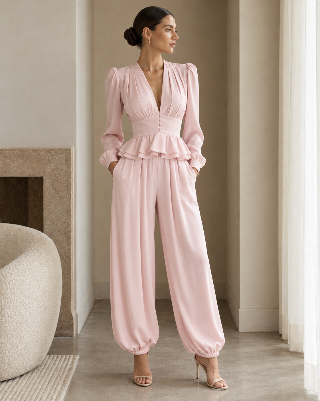 Satin Two Piece Ruffled Set