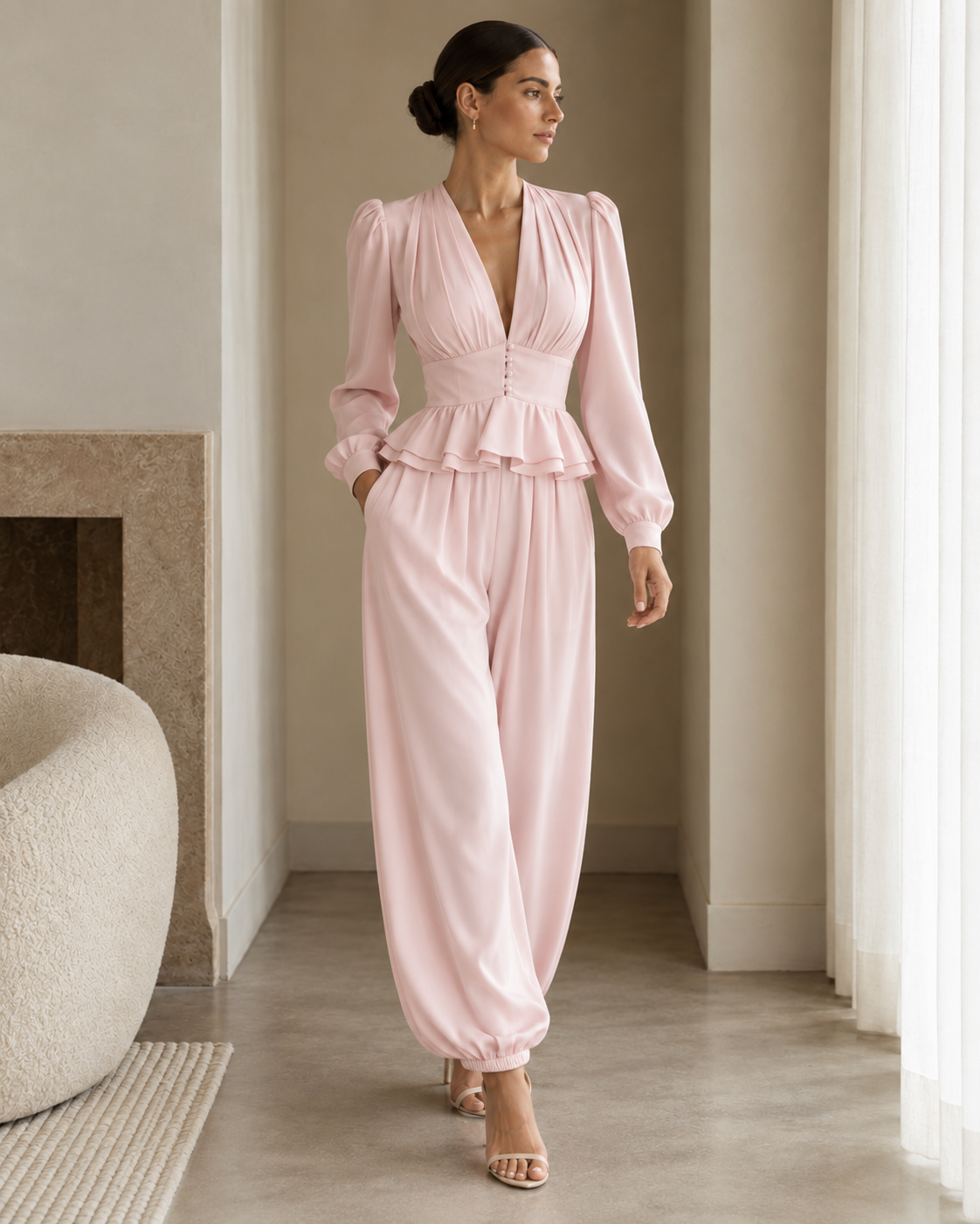 Satin Two Piece Ruffled Set
