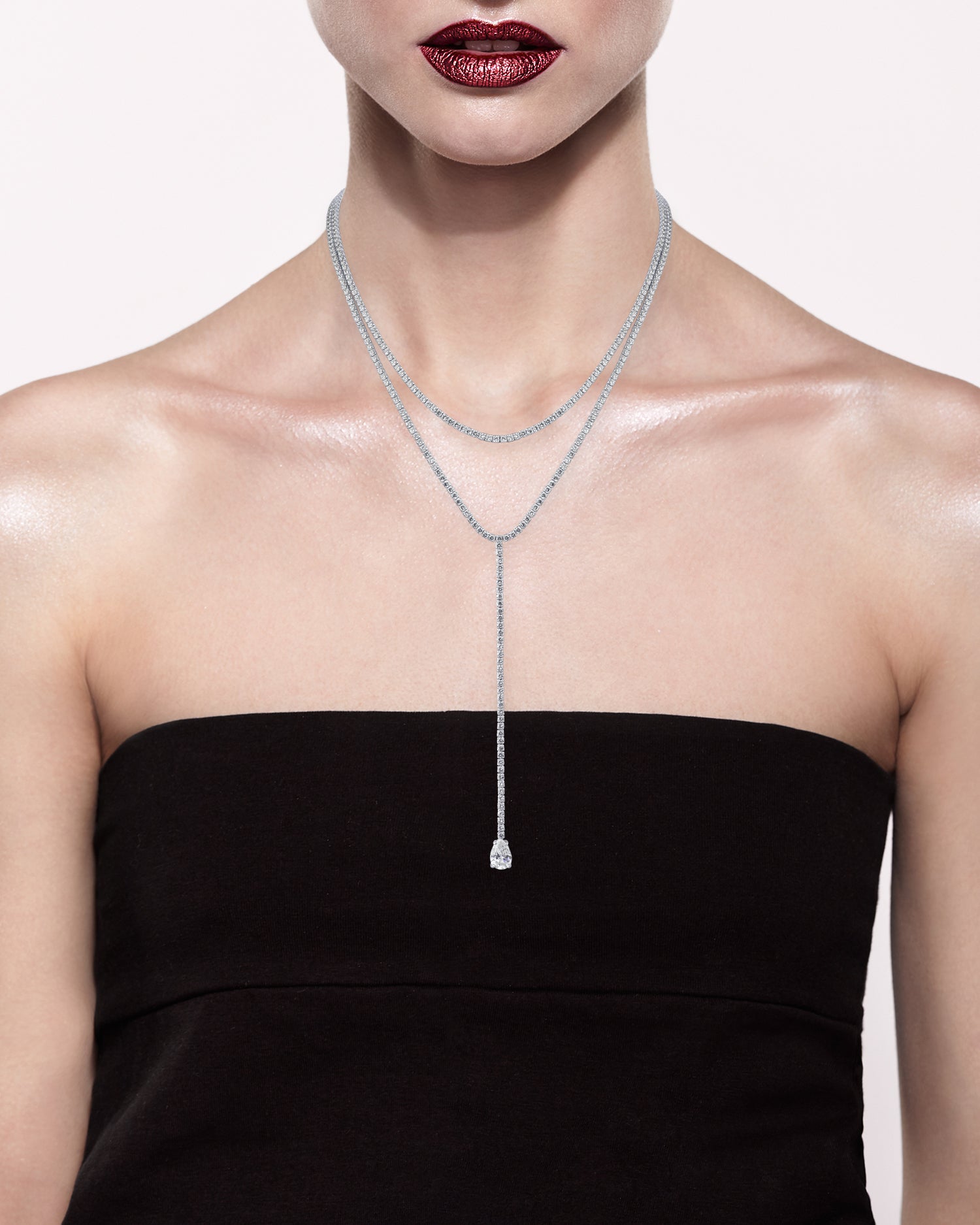 Round CZ Double Layered Y-Necklace