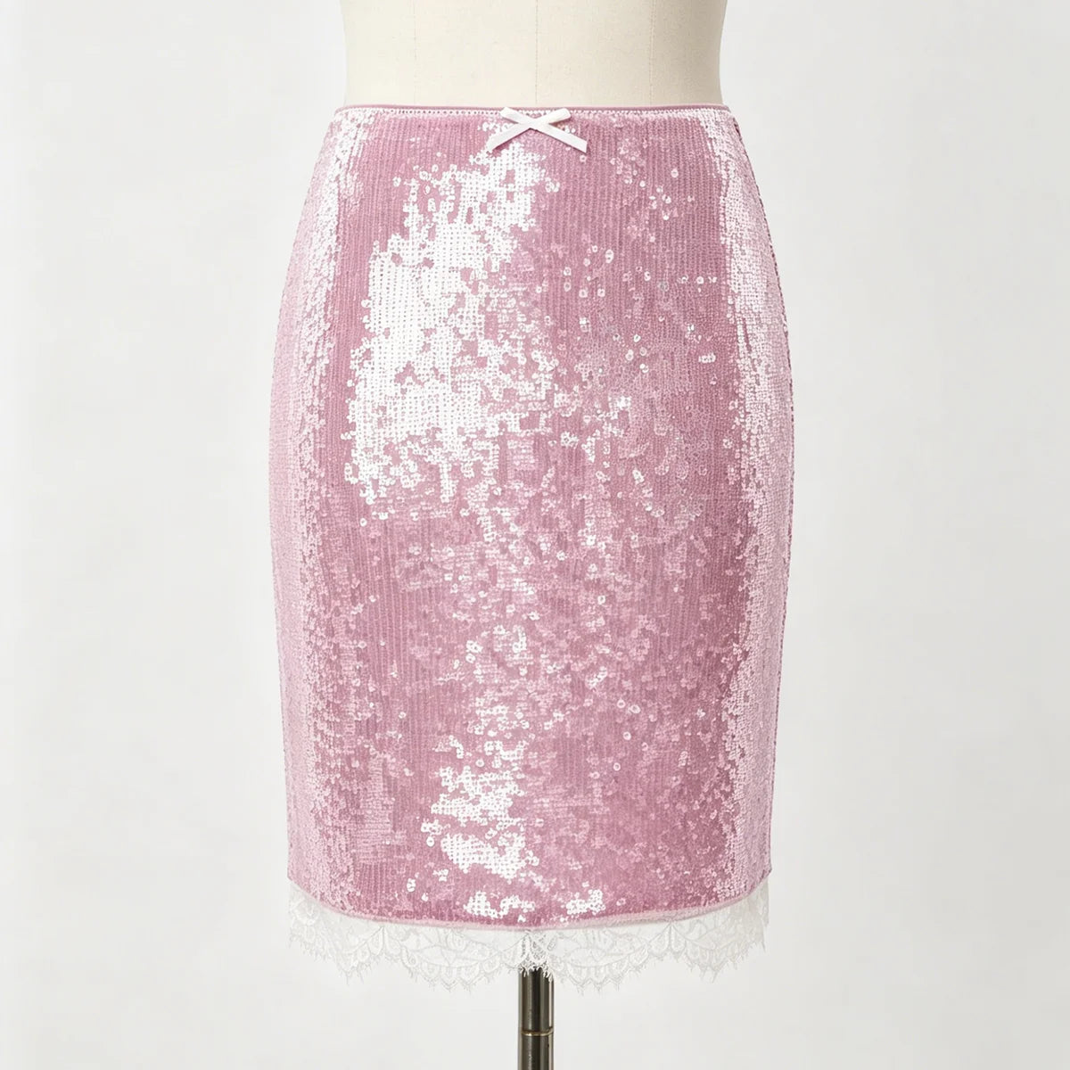 Sequins Pencil Skirt with Lace Trim