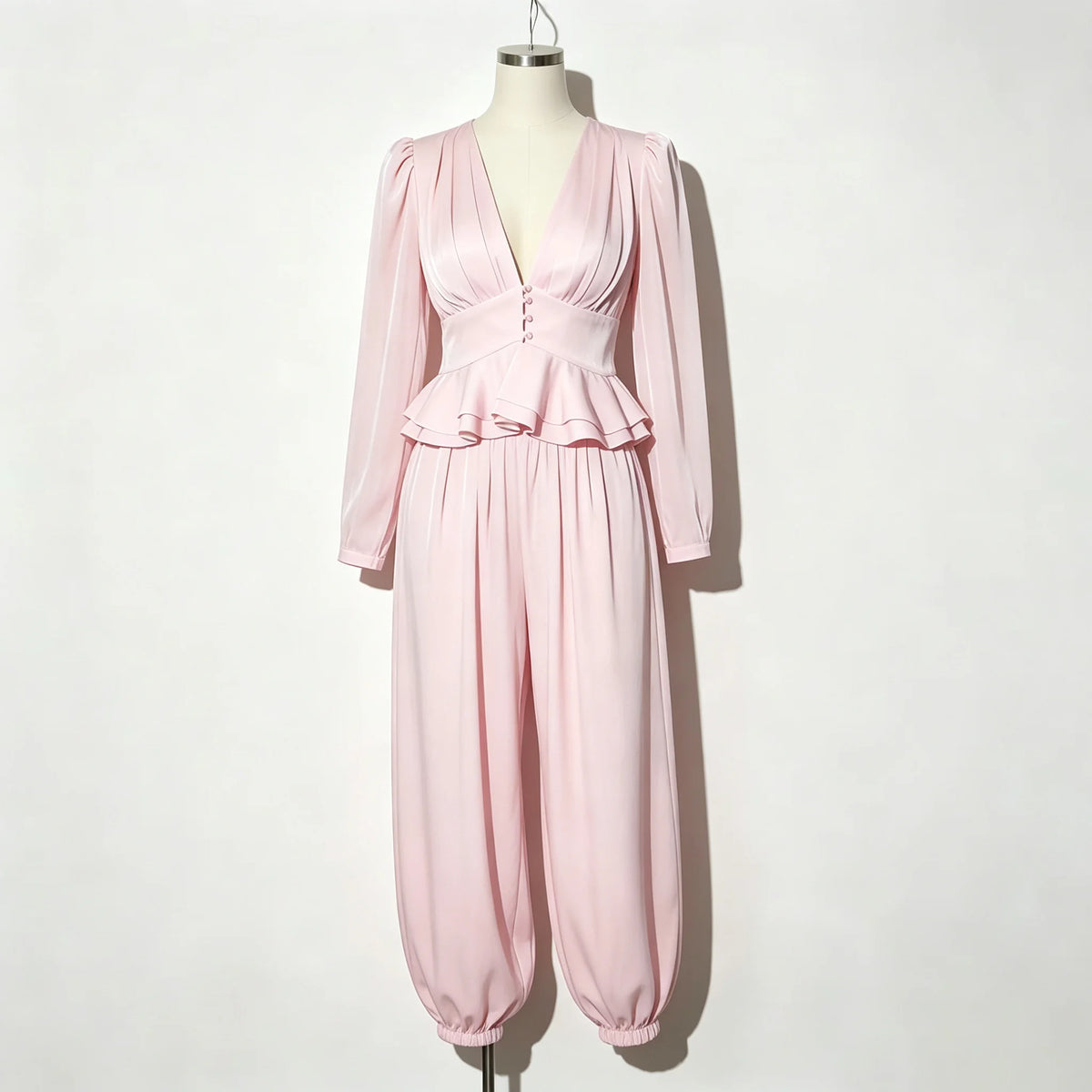 Satin Two Piece Ruffled Set