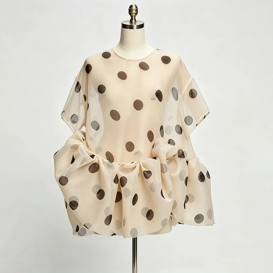 Organza Ruffled Polka Dot Blouse
