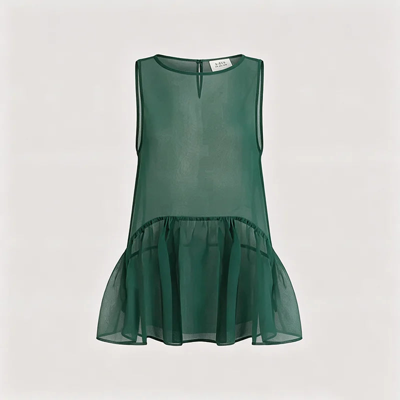 Sheer Sleeveless Ruffled Top