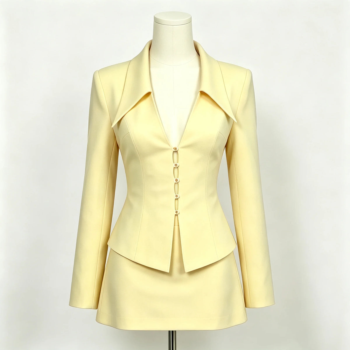 Deep V Cut Out Blazer & Mini Skirt Matching Set