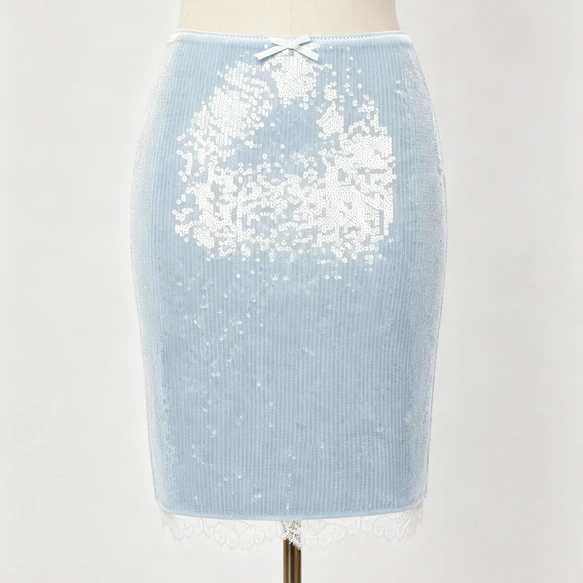 Sequins Pencil Skirt with Lace Trim