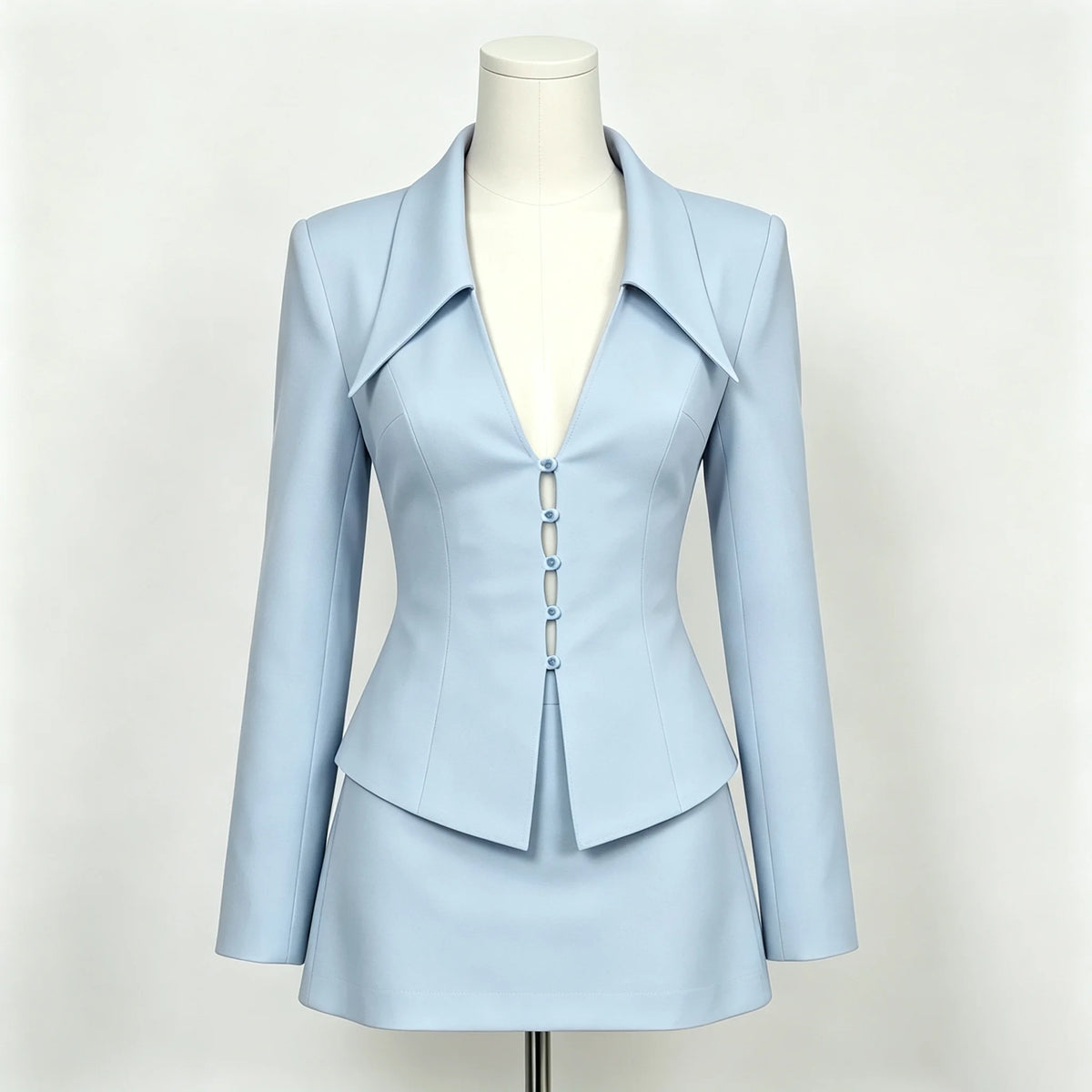 Deep V Cut Out Blazer & Mini Skirt Matching Set